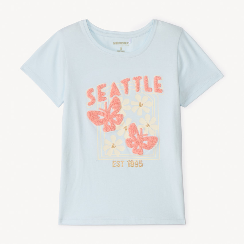 Camiseta de manga corta con parches de felpa para niña 