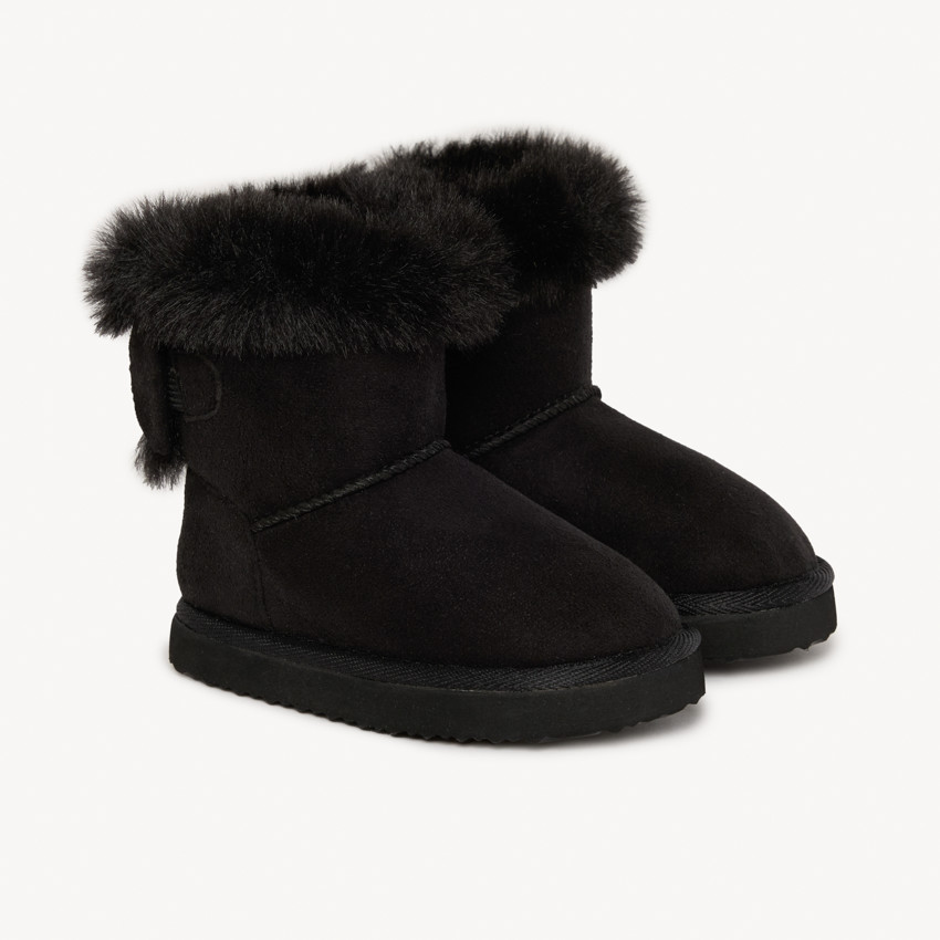 Bottines avec faussure fourrure et nœud pour bébé fille 
