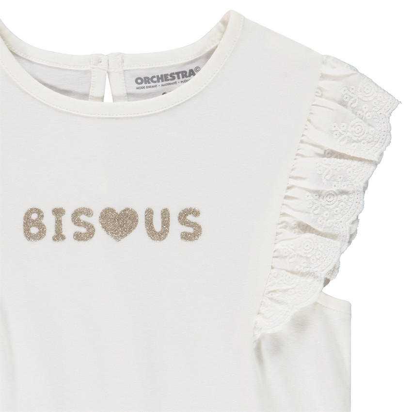 Camiseta de manga corta con bordado inglés para bebé niña 