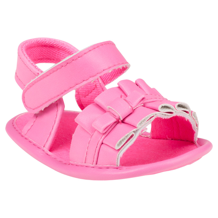 Zapatos descubiertos plisados de color rosa fluo con lazos 