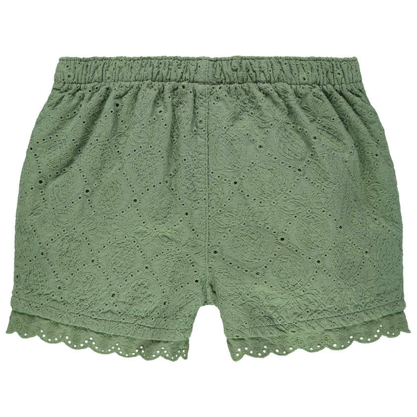 pantalon corto kaki con bordado ingles 