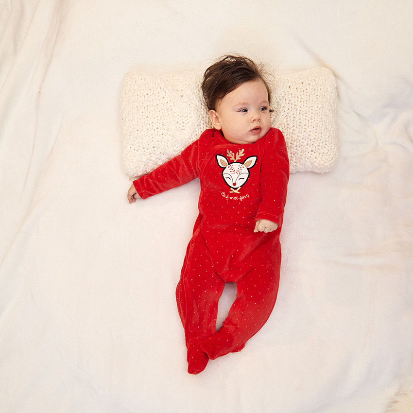 Pelele de terciopelo con parche bordado de ciervo y estampado de lunares para bebé niña 