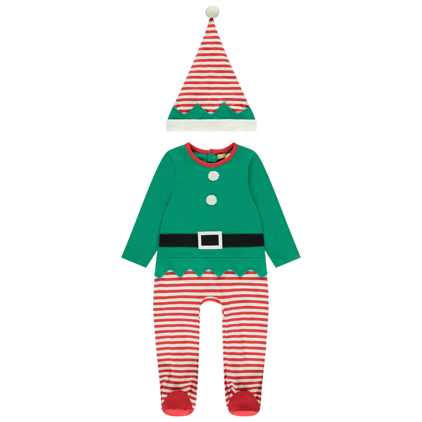 Pelele fantasía duende de Navidad con gorro para bebé 