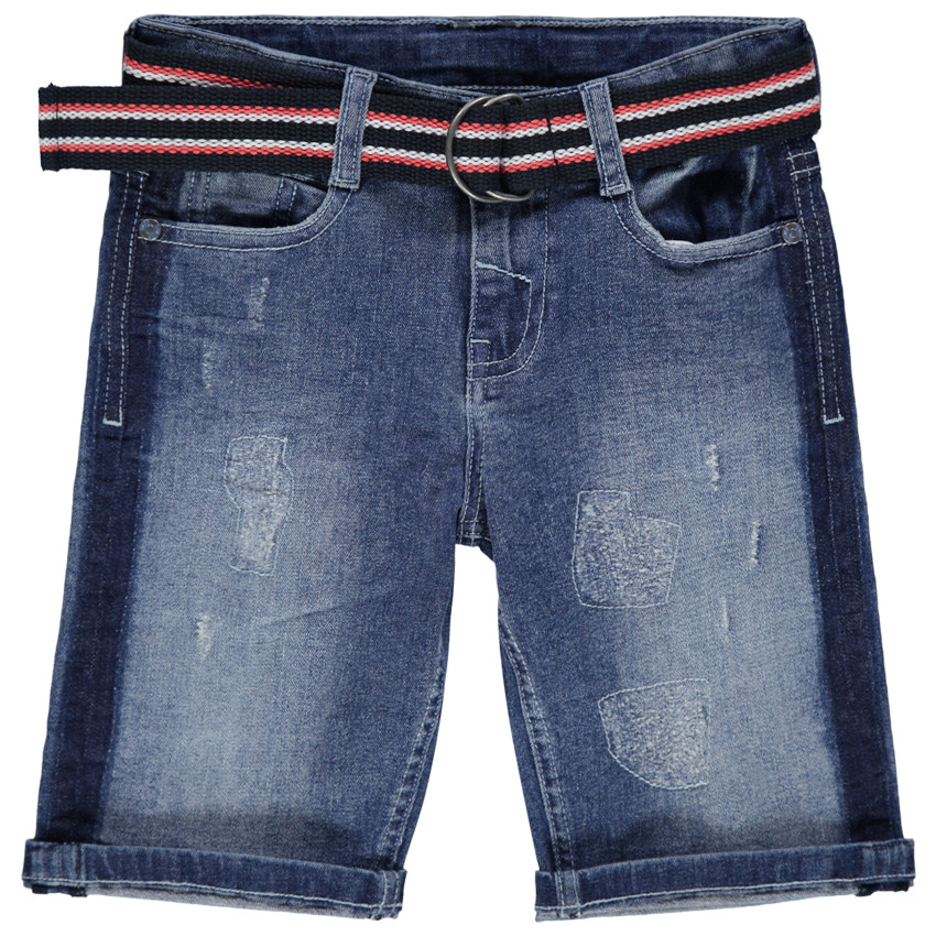 pantalon corto  vaquero efecto used à cintura de rayase amovible 