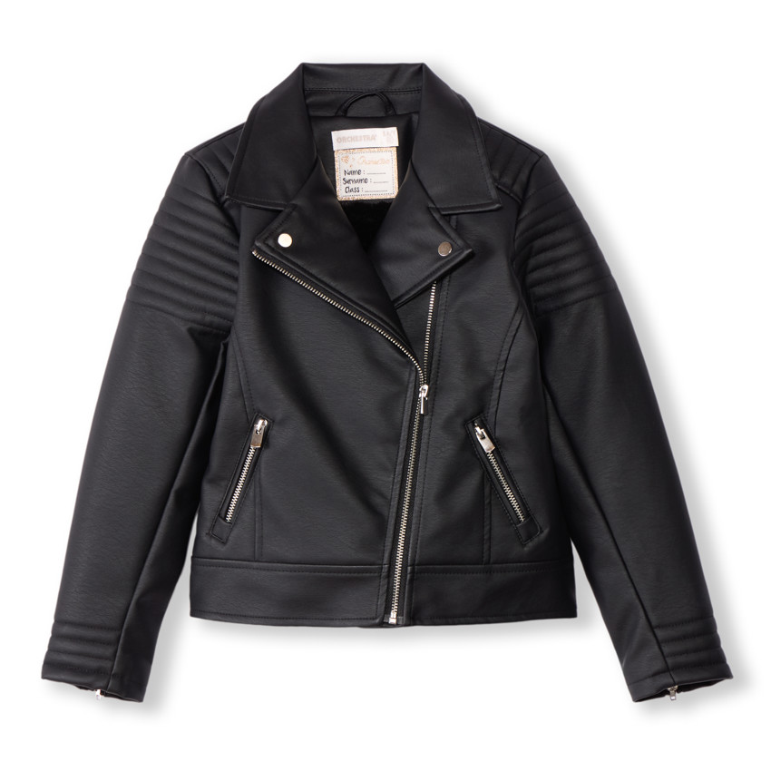 Chaqueta perfecta de poliuretano con forro de sherpa para niña 