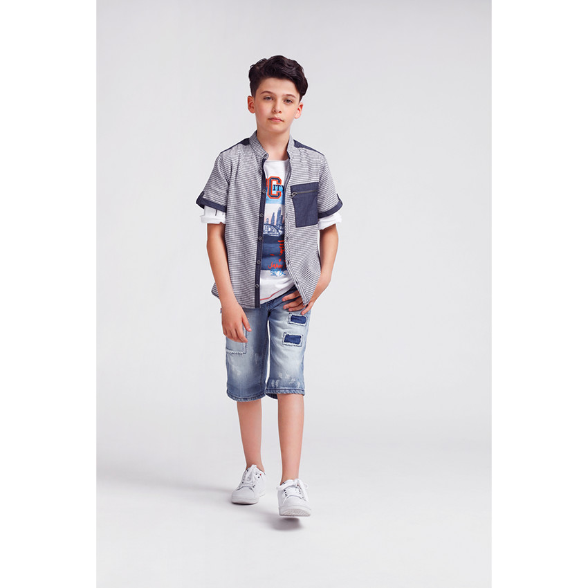 Camiseta de manga corta con estampado de Japón y cremallera en la manga 