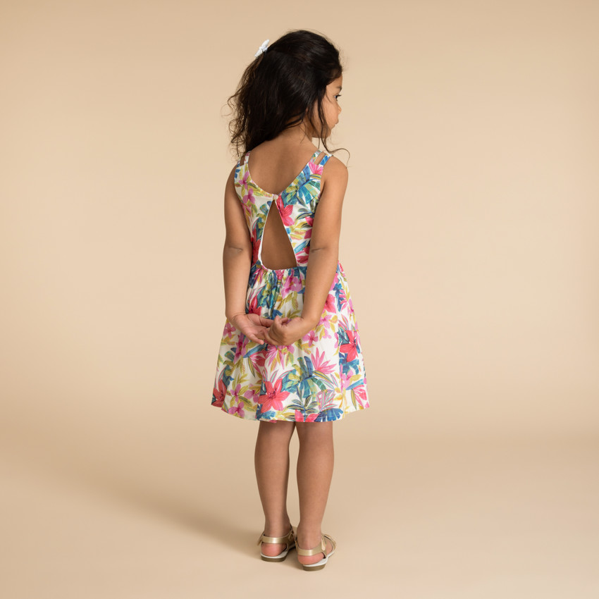 Vestido de tirantes dobles estampado Hibiscus para niña 