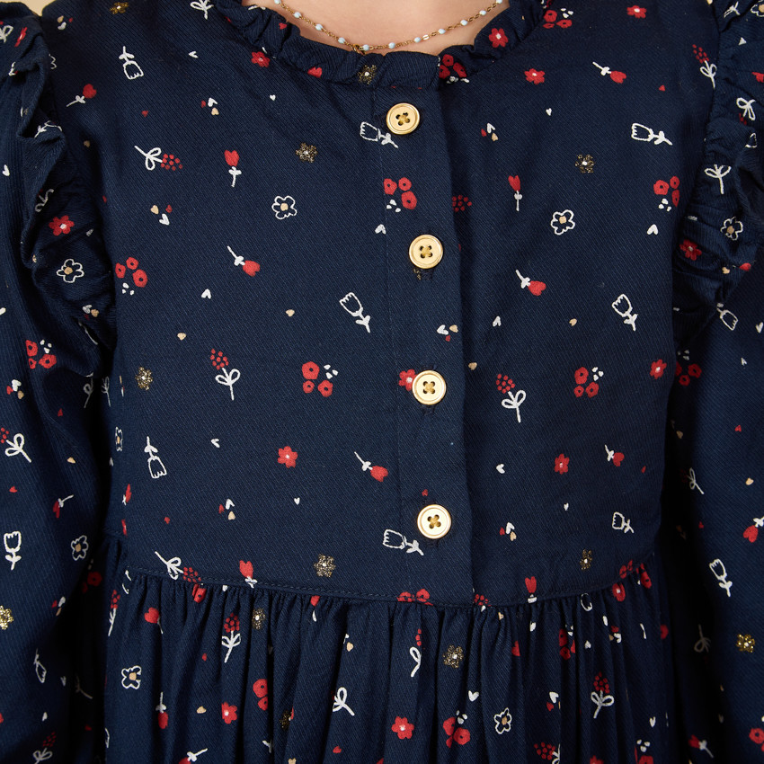 Vestido de manga larga azul marino con estampado para bebé niña 