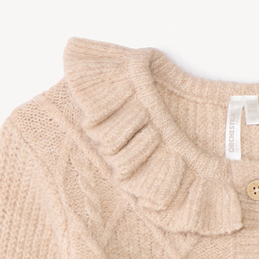 Chaqueta de punto trenzado con volante para bebé niña 