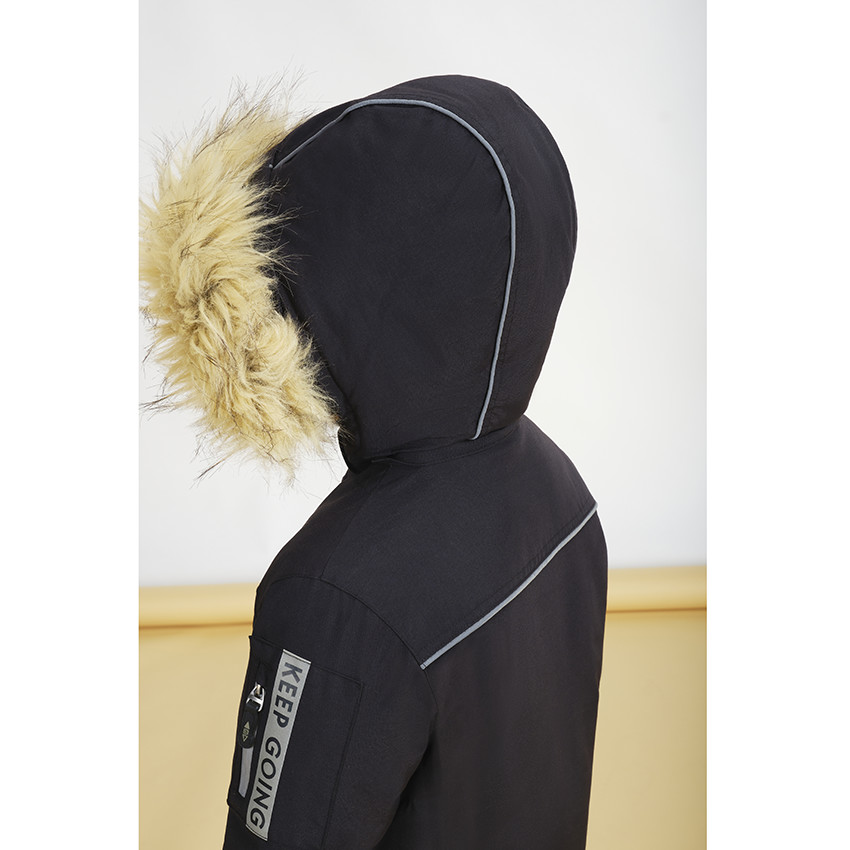 Parka en poliéster con capucha con pelo falso y forro micropolar para niño 