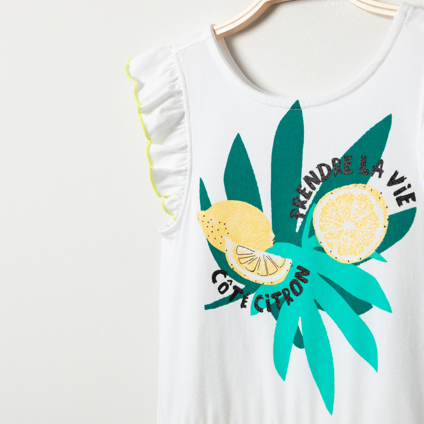 Vestido manga corta algodón orgánico estampado rayas y frutas  Additional Vestido manga corta algodón orgánico estampado rayas y frutas