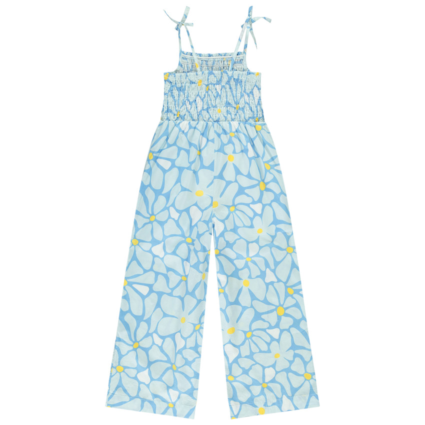 Combinaison larga impresa de flores con fruncidos para niña 