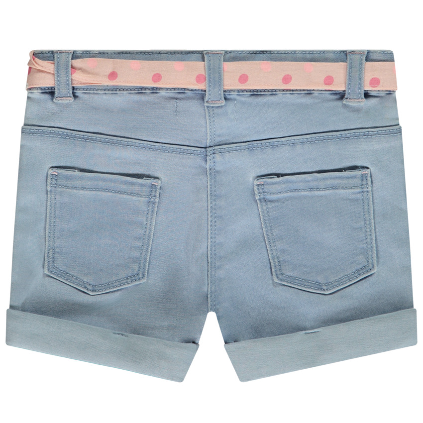 Short vaquero con cinturón para anudar y lentejuelas para bebé niña 