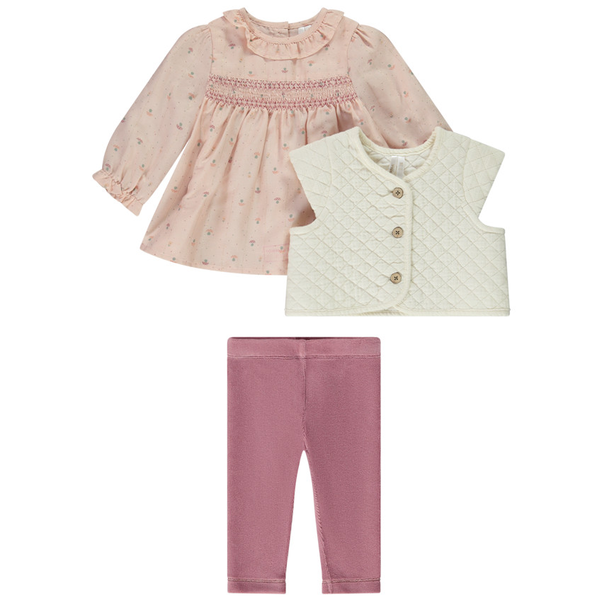 Ensemble 3 pièces avec gilet manches courtes pour bébé fille 