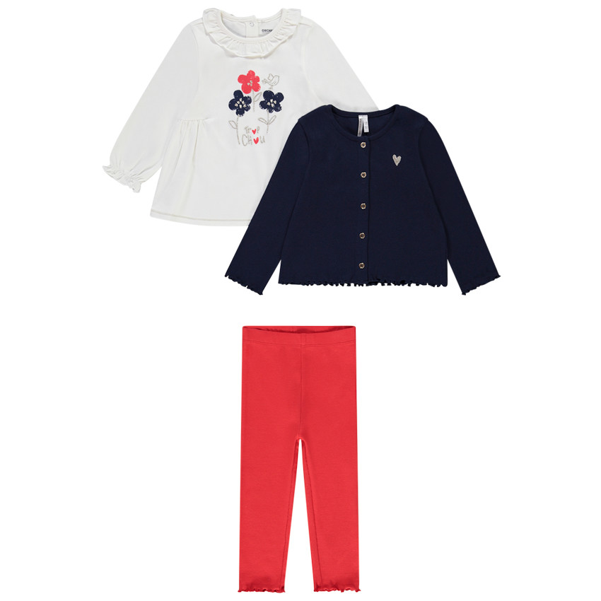 Ensemble 3 pièces avec gilet côtelé pour bébé fille 