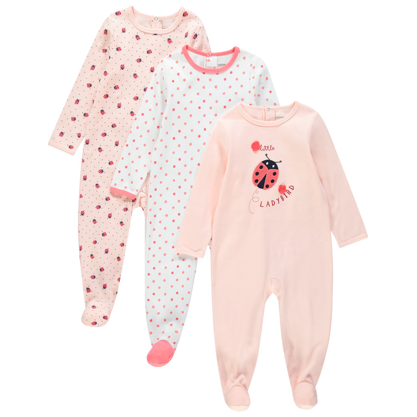 Pack de 3 peleles de jersey estampados para bebé niña  Additional Pack de 3 peleles de jersey estampados para bebé niña