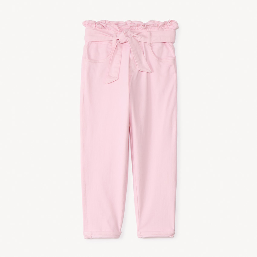 Pantalón paperbag liso con lazo para niña 