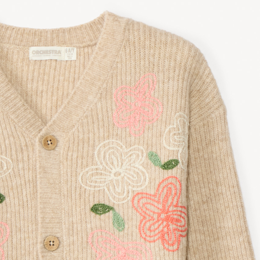 Chaleco de punto acanalado con flores para niña 