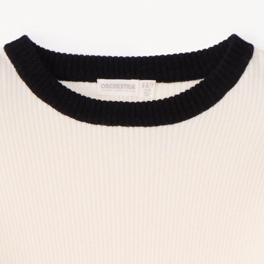 Jersey de manga larga de punto canalé con bordes contrastantes para niña 