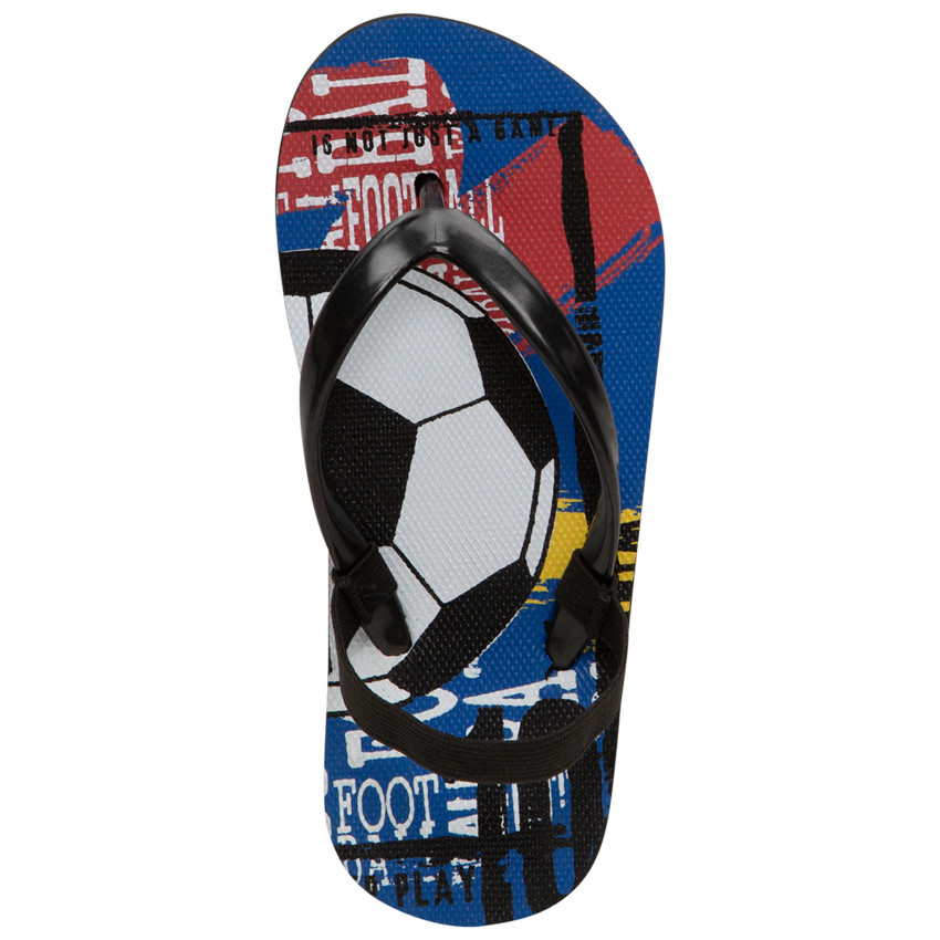Chanclas con tira negra y estampado de balón de fútbol 