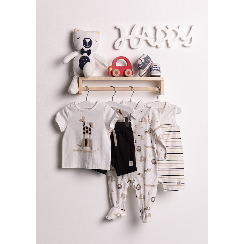 Mono corto de algodón ecológico con animales estampados all over 