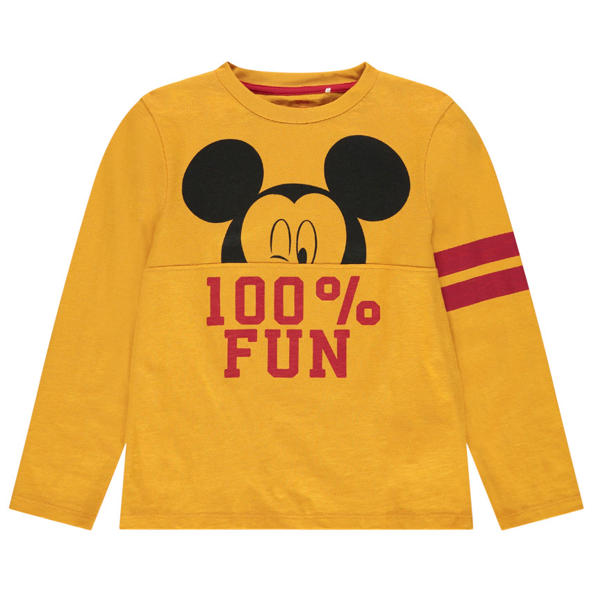 Camiseta de manga larga de algodón bio estampada Mickey Disney con bandas  
