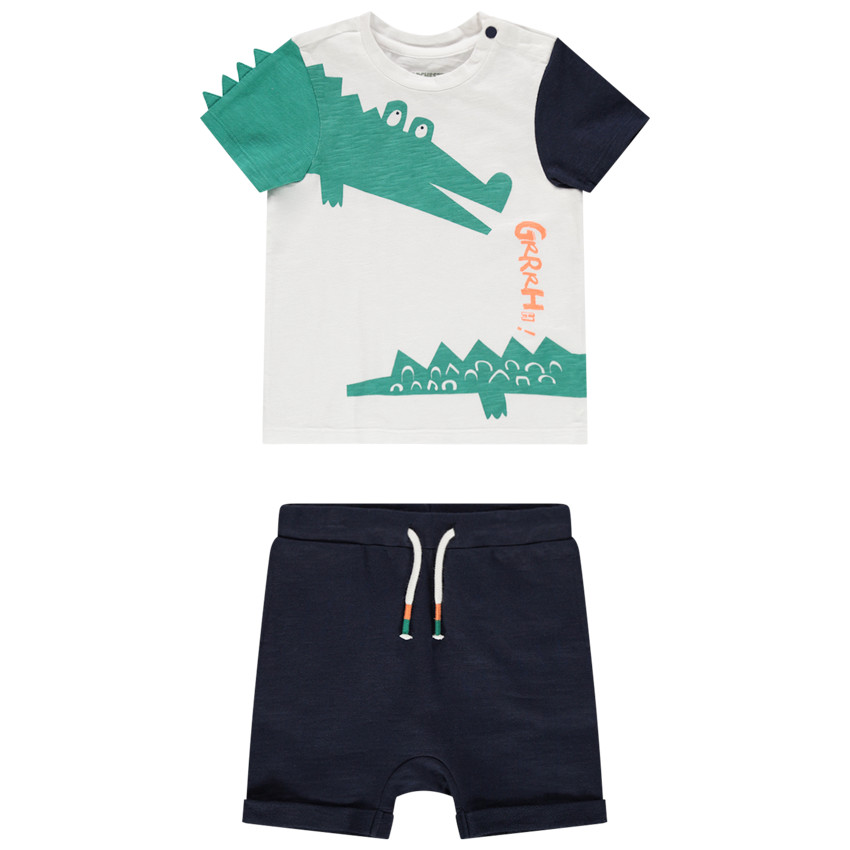 Conjunto con camiseta estampada crocodilo y pantalón corto  de algodón bio 