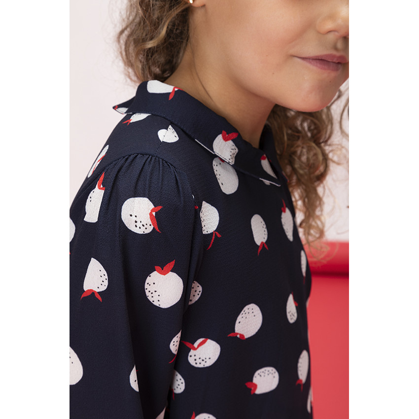 Vestido corto de manga larga con estampado de manzanas niña 