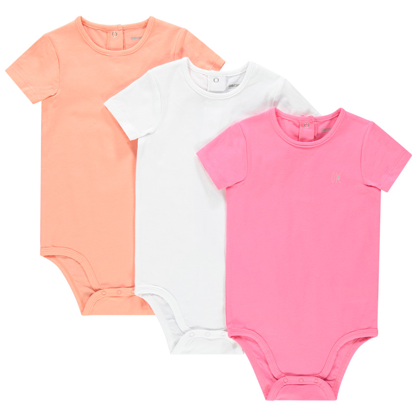 Pack de 3 bodies manga corta lisos para bebé niña 