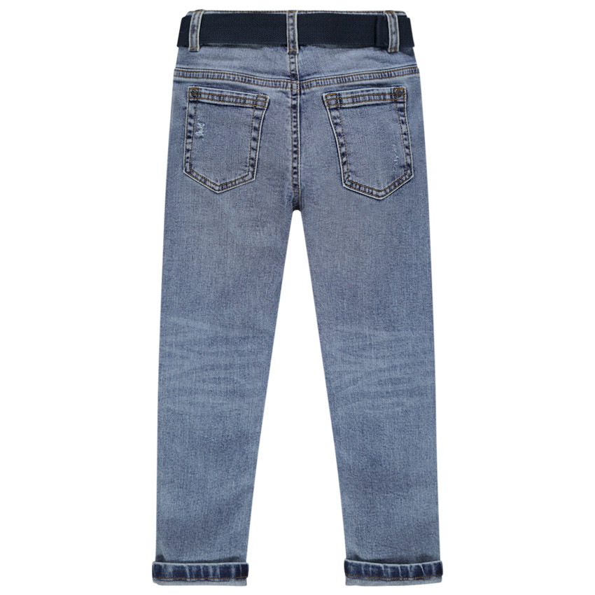 Jean effet used coupe slim à ceinture amovible 