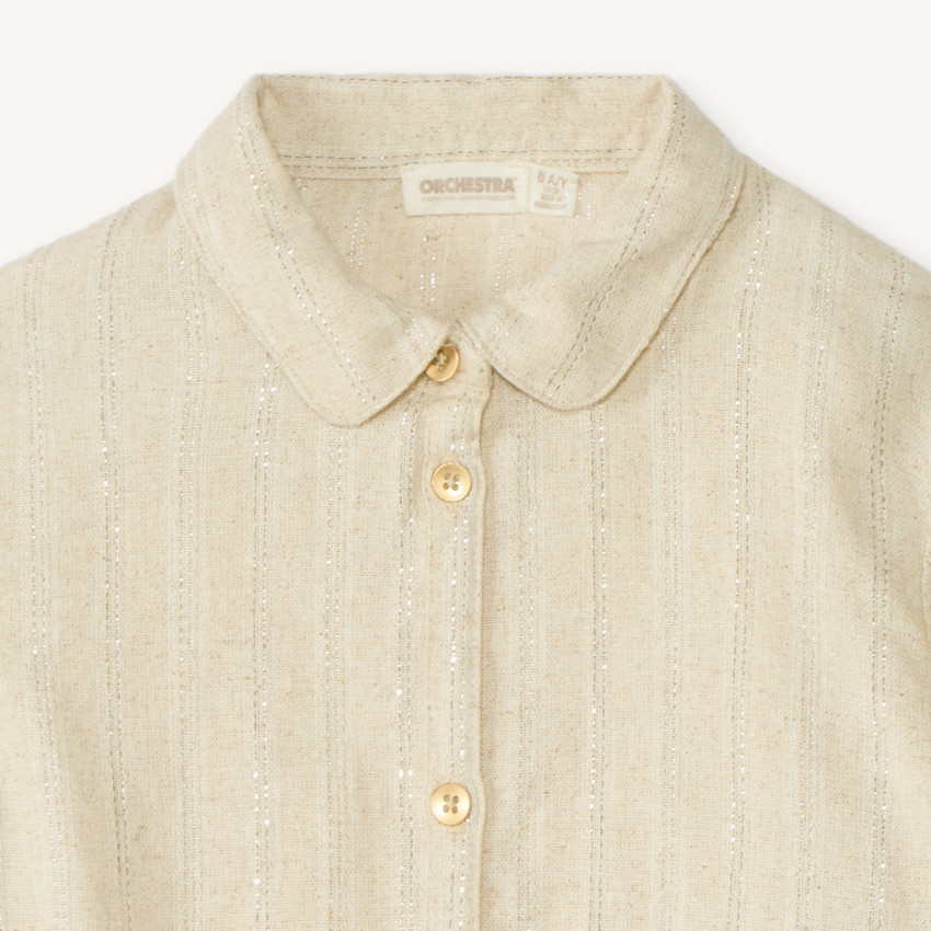 Camisa de manga larga de tela a rayas plateadas para niña 