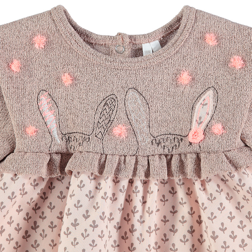 Túnica con efecto 2 en 1 con pompones y dibujo gráfico 