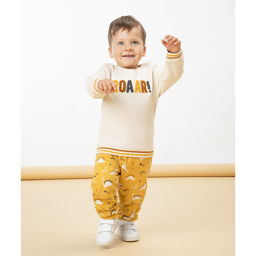 Conjunto en lana de sudadera + pantalón de chándal con estampado de dinosaurios para bebé niño 
