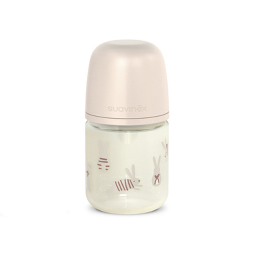 Biberón de vidrio con tetina fisiológica SX Pro S 120ml Wonderland conejitos rosa 