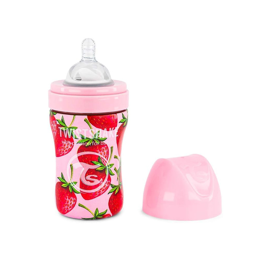 Biberón anticólicos de acero motivo fresas 260 ml  