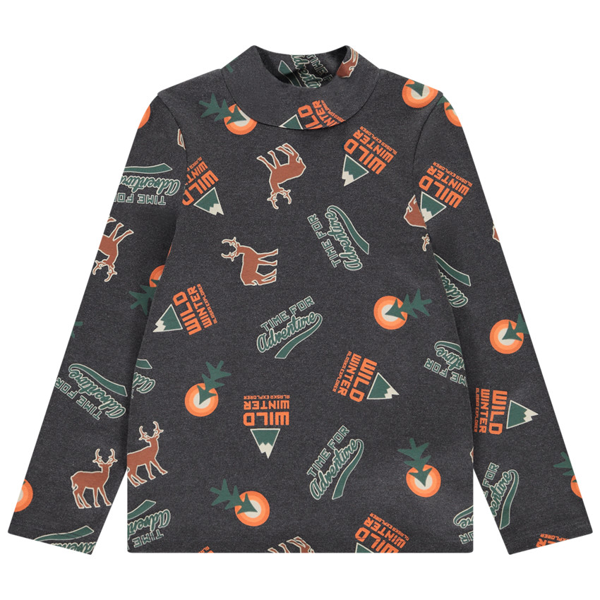 Camiseta de cuello chimenea estampada de fantasía para niño 