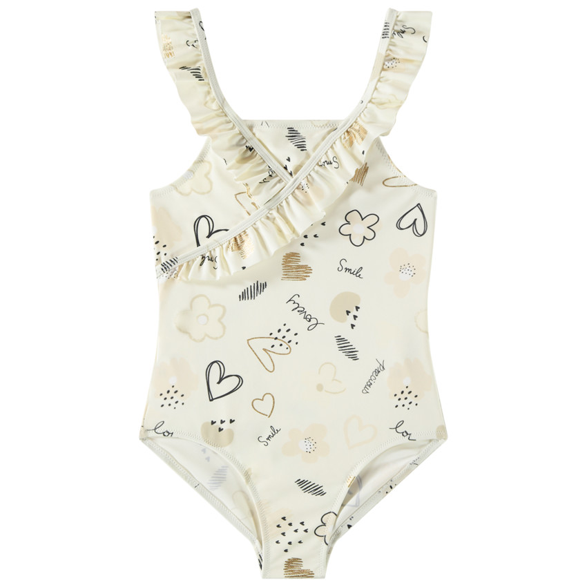 Maillot 1 pièce à bretelles volantées imprimé fantaisie pour fille 