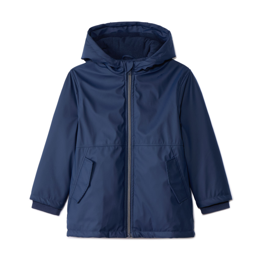 Parka de goma con capucha y forro de micropolar para niño. 