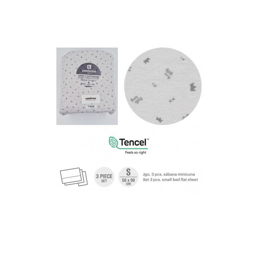 Juego de sábanas para minicuna de 50x90 3 piezas Corona Gris 