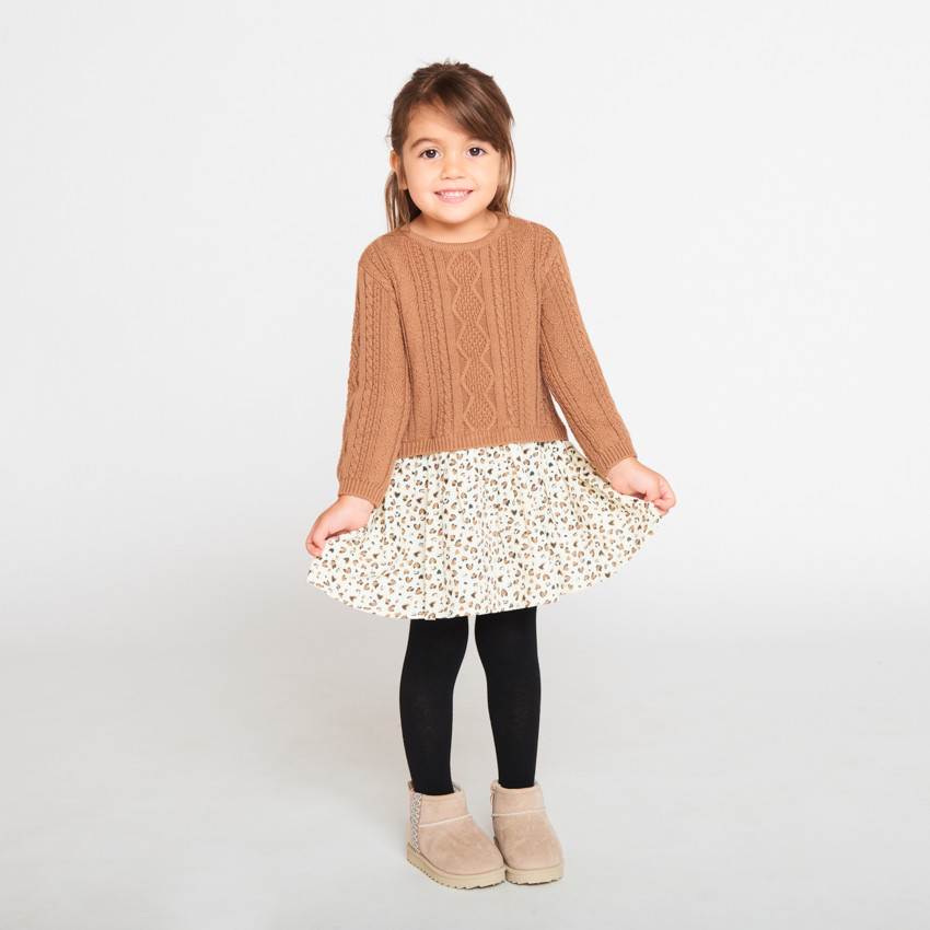 Vestido efecto 2 en 1 bimaterial fantasía para bebé niña 