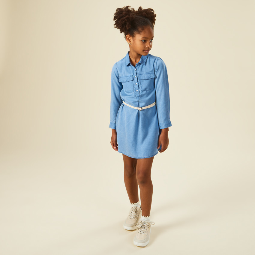 Vestido camisero con cinturón trenzado niña 