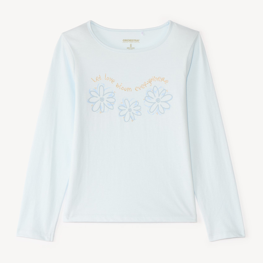 Camiseta de manga larga con estampado brillante para niña. 
