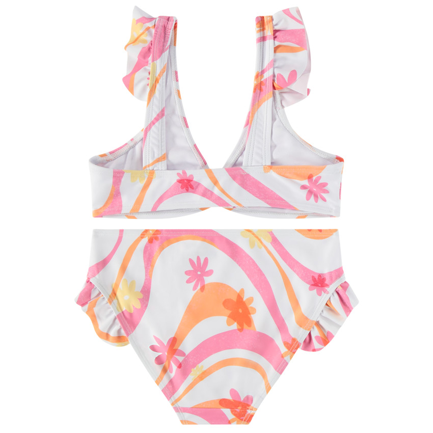 Maillot de baño 2 piezas con volantes y estampado fantasía para niña 