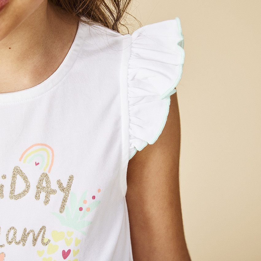 Robe de manga corta efecto 2 en 1 con print de purpurina niña 