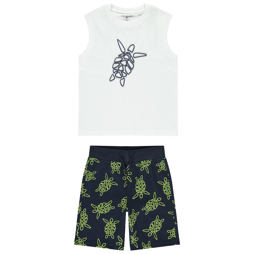 Conjunto de 2 piezas con estampado de tortugas y camiseta sin mangas para niño 