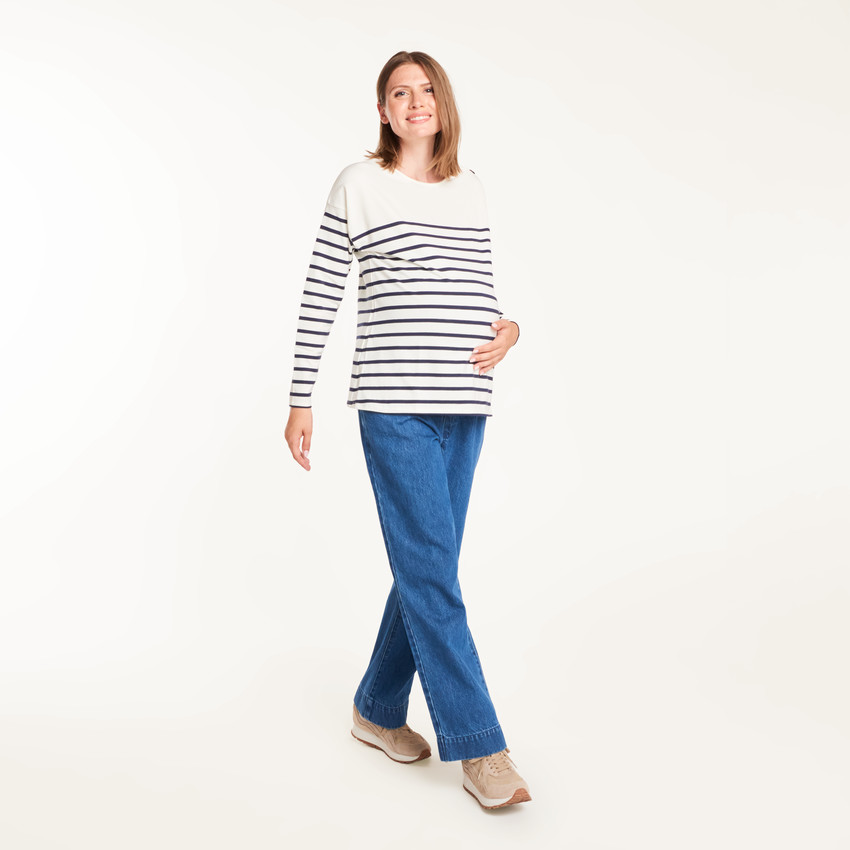 Camiseta marino de maternidad y lactancia con mangas largas 