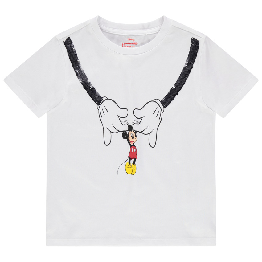 Camiseta de manga corta de algodón ecológico con estampado Mickey y lentejuelas mágicas 