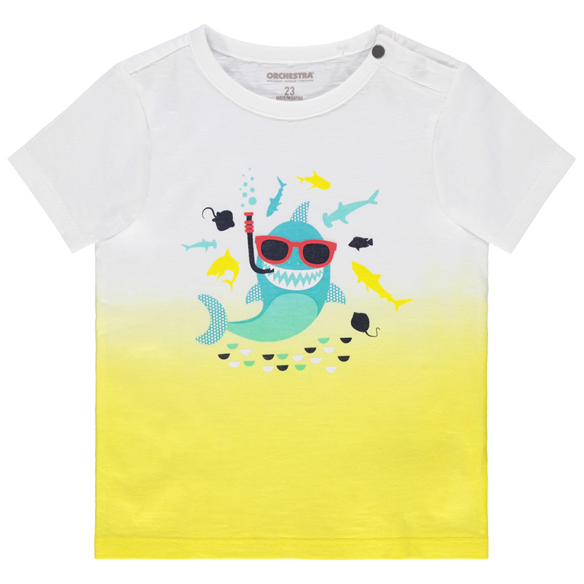 T-shirt manches courtes effet tie and dye print requin 