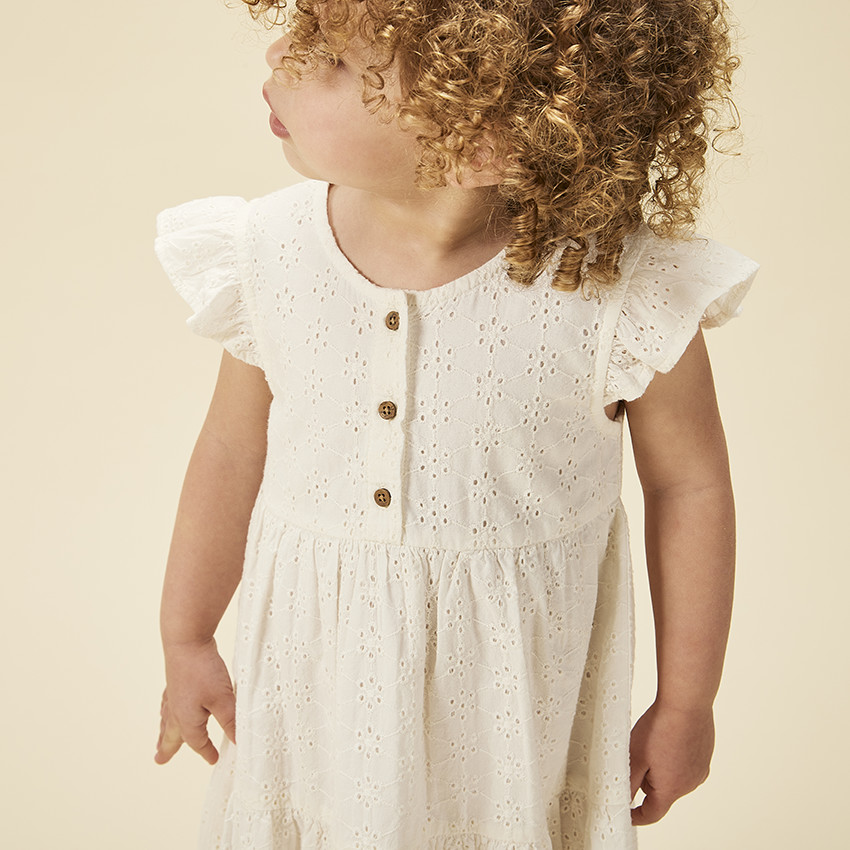 Vestido de manga corta con bordado inglés para bebé niña 
