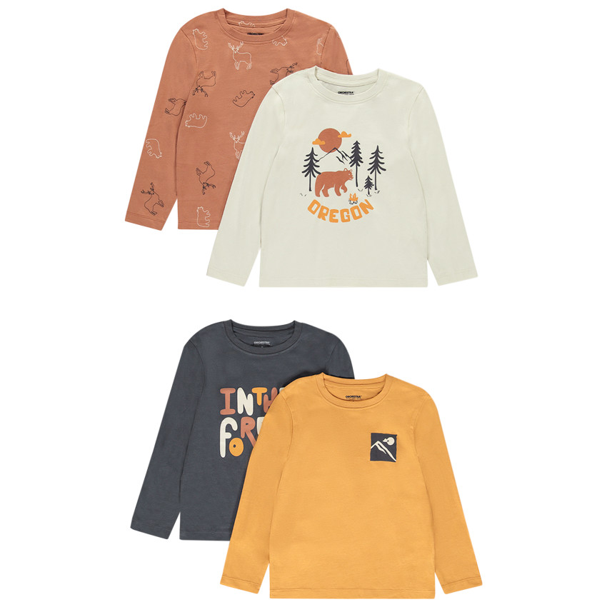Pack de 4 camisetas de manga larga con motivos para niño 